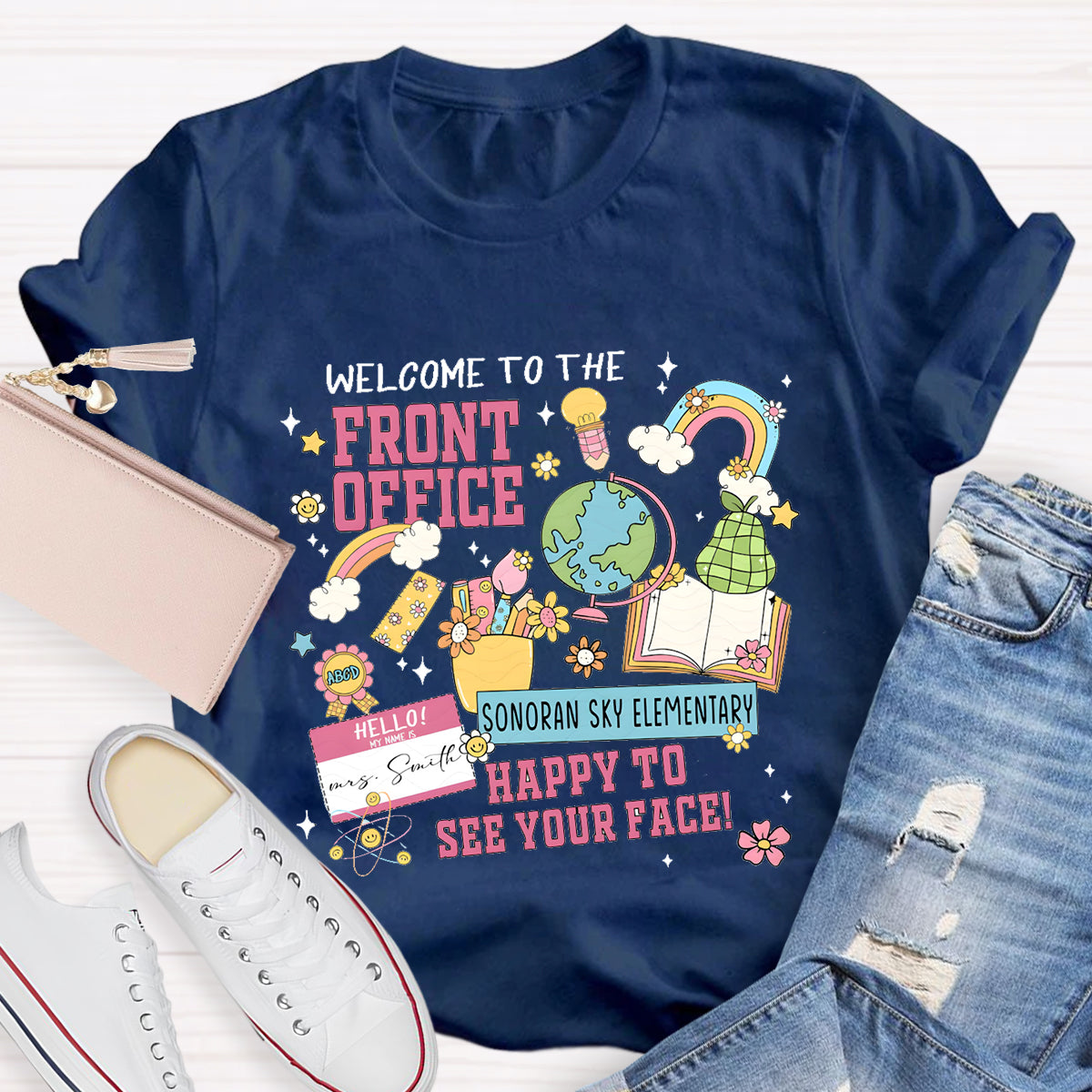 Personalized School Name And Your Name Happy To See Your Face T-shirt