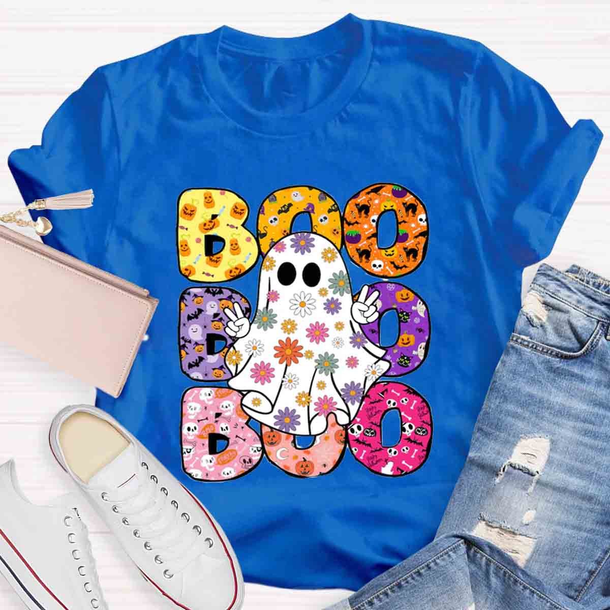 BOO Floral Ghost Print Halloween T-Shirt