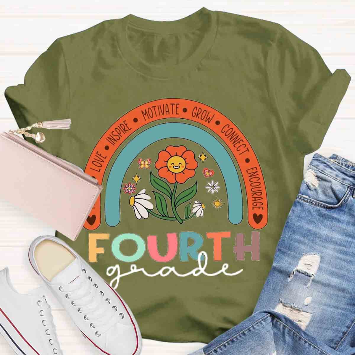 Personalized Grade Colorful Flowers Rainbow  T-Shirt