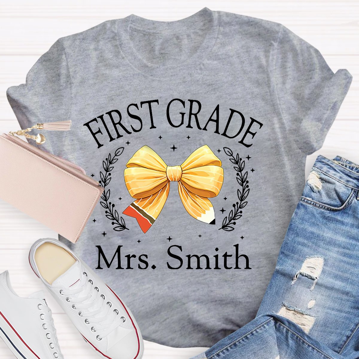 Personalized Grade And Name Yellow Bow T-Shirt