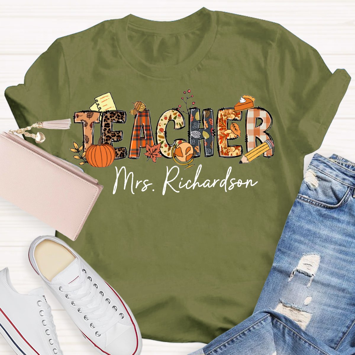 Personalized Teacher Name Fall Season T-shirt