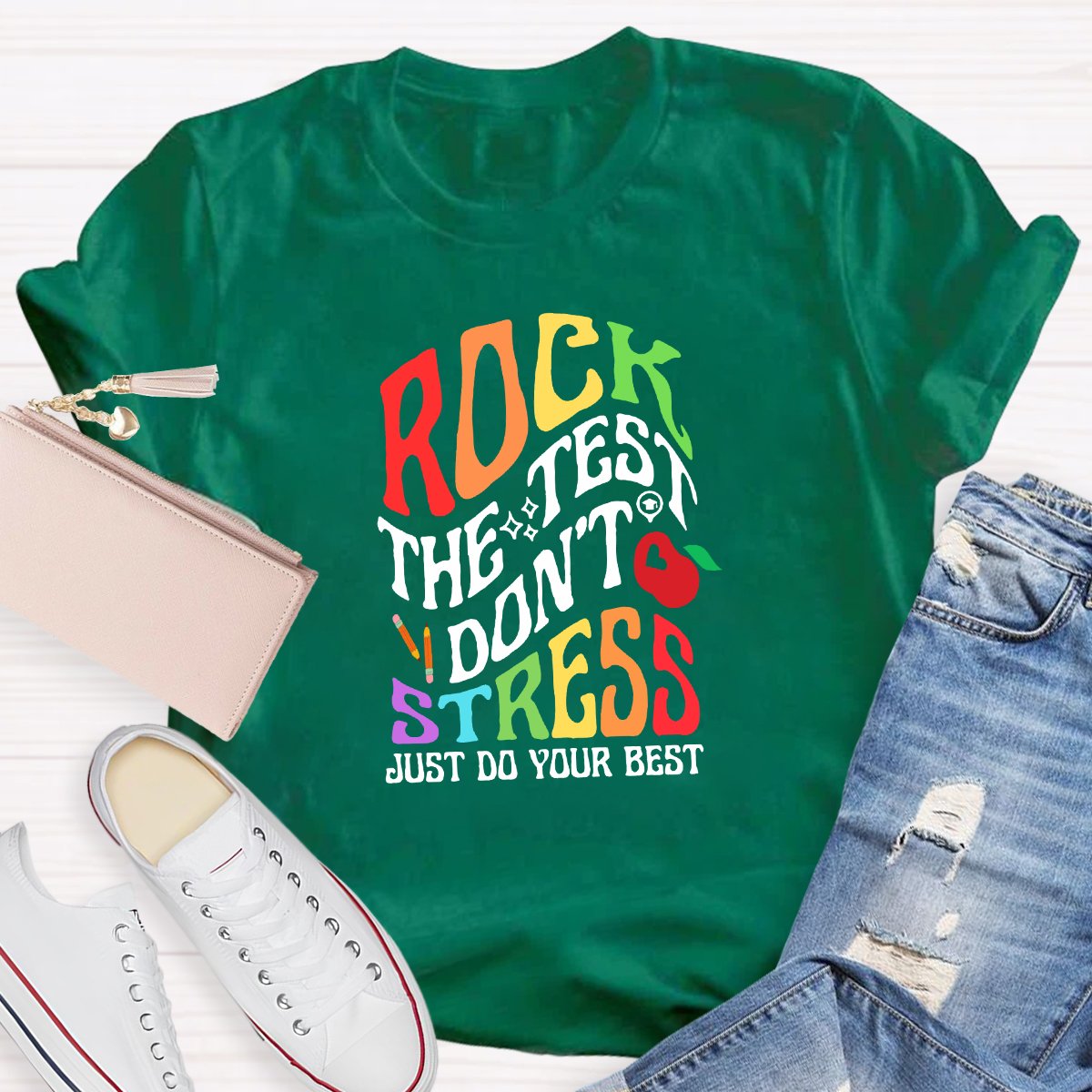 Rock The Test Don't Stress Teacher Shirt