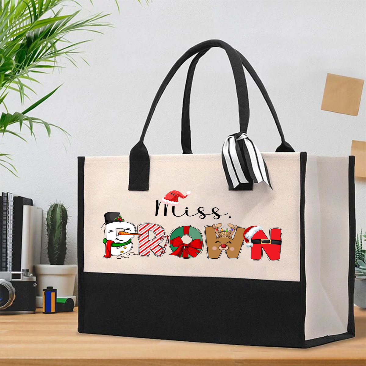 Personalized Teachers Name Christmas Cotton Tote Bag