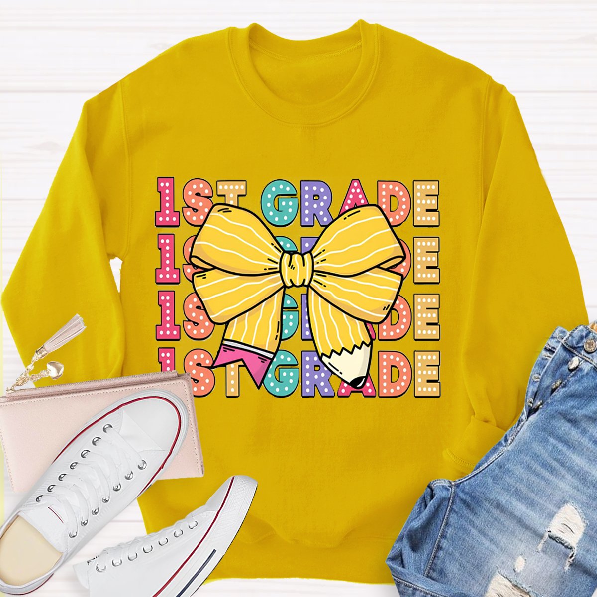 Personalized Grade Bow Design Sweatshirt