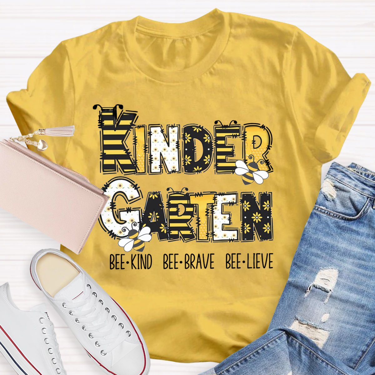 Personalized Grade Bee Kind, Brave, Believe Motivational Teacher T Shirt