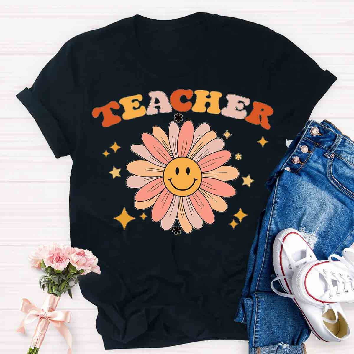 Sunflower Smile Face Teacher T-Shirt