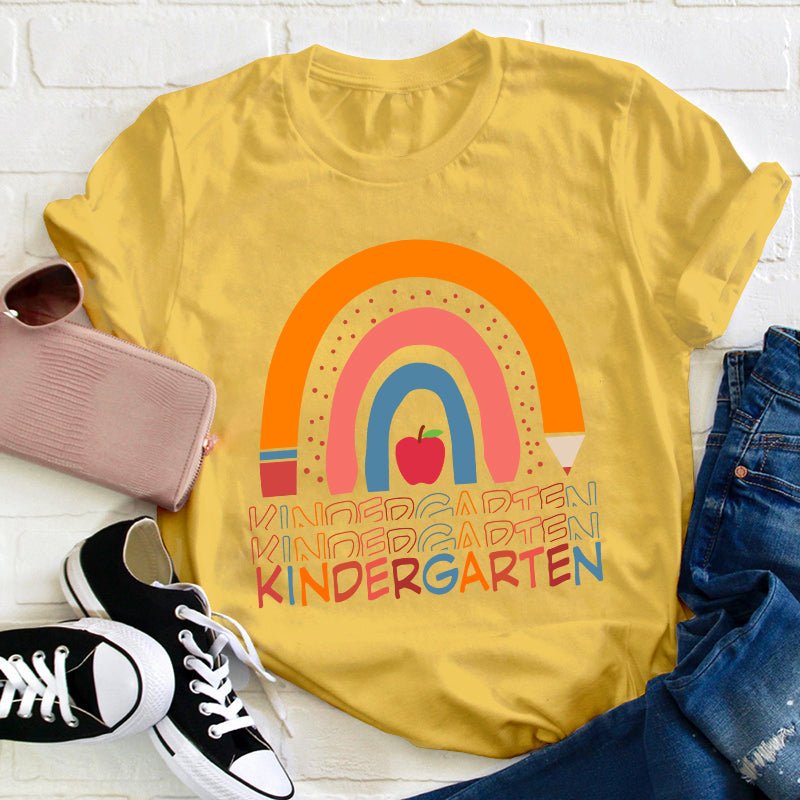 Personalized Grade Pencil Apple Rainbow A Teacher T-Shirt