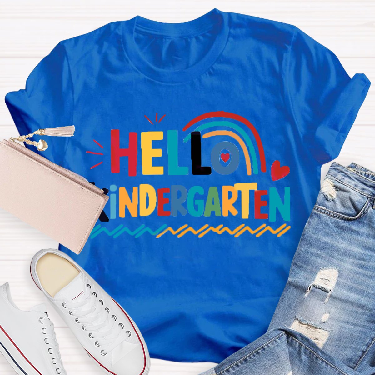 Personalized Grade Hello Kindergarten Rainbow First Day Of School T-Shirt