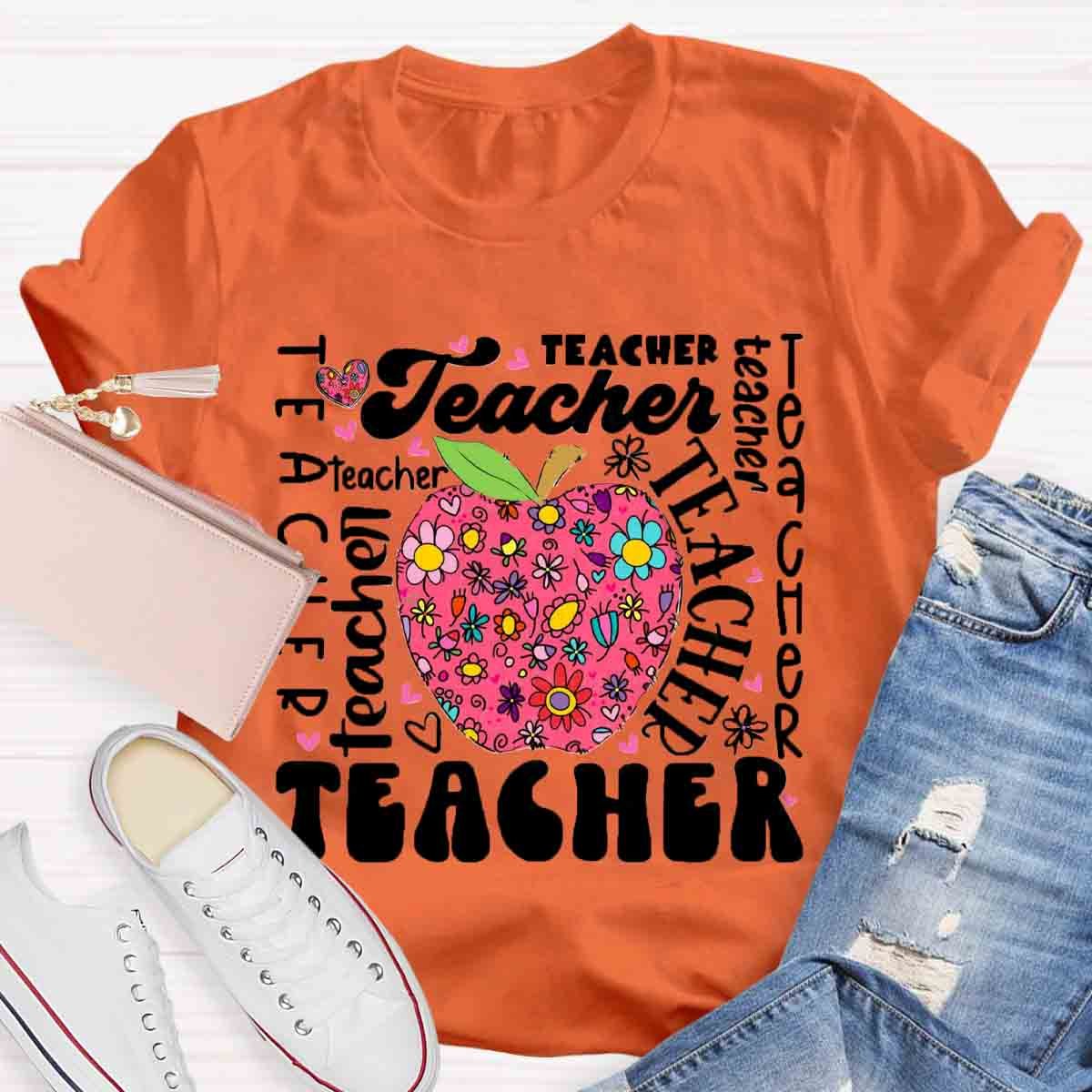 Teacher Apple Floral  T-Shirt