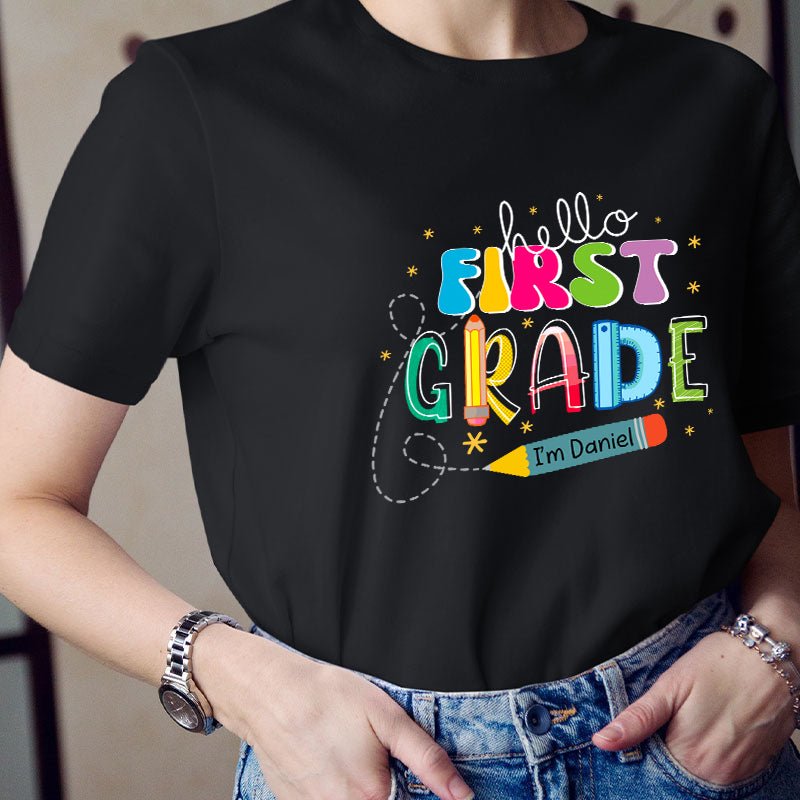 Personalized Name And Grade Hello I'm Teacher T-Shirt