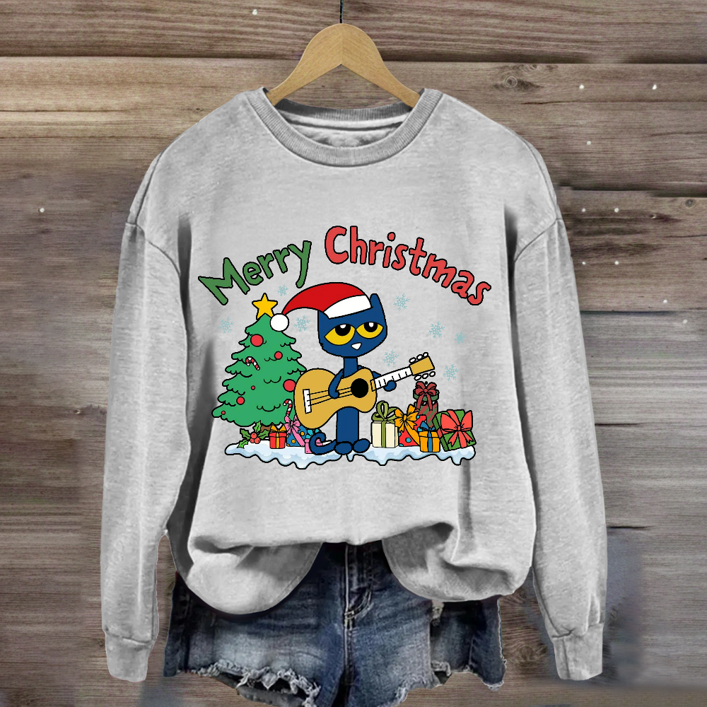 Merry Christmas Pete Groovy Cat Sweatshirt