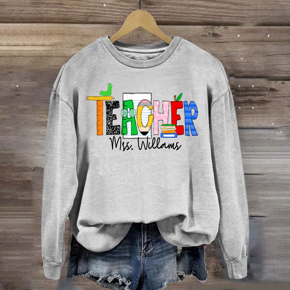 Personalized Teacher Name Caterpillar Exploring Knowledge Sweatshirt