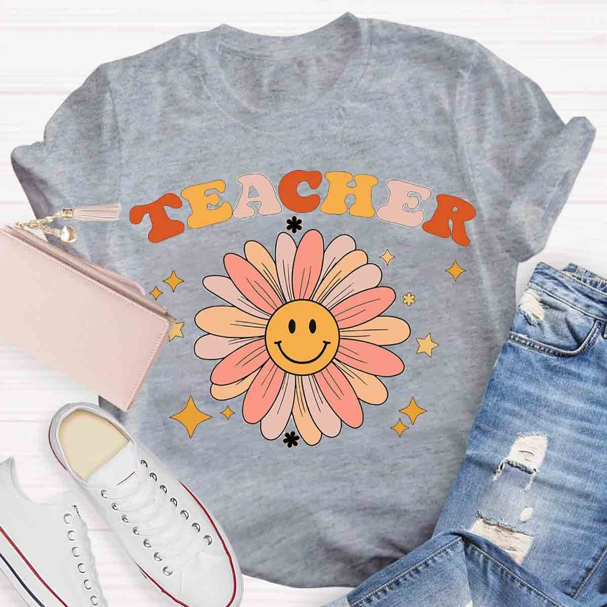 Sunflower Smile Face Teacher T-Shirt