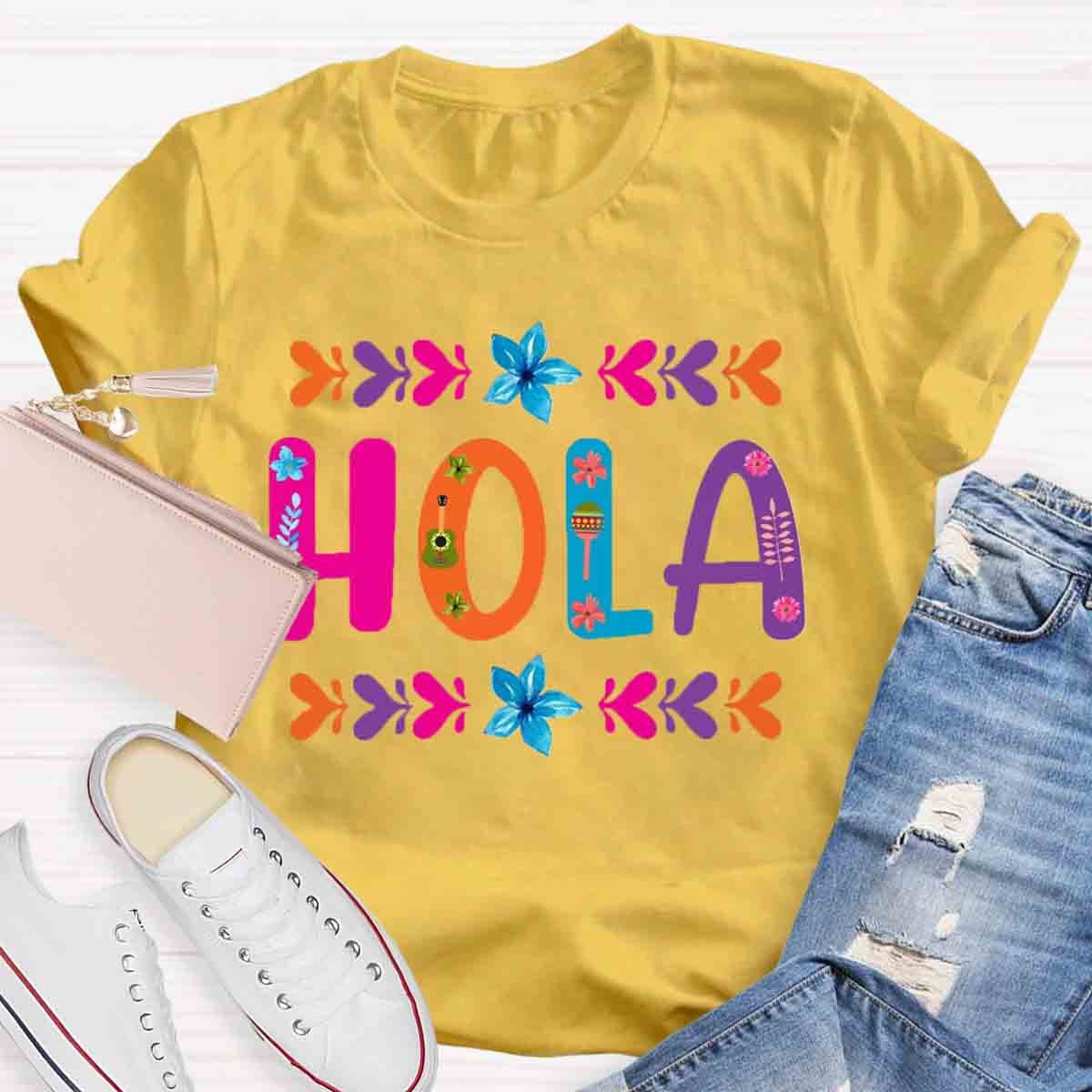 Floral Hola Spanish Teacher T-Shirt