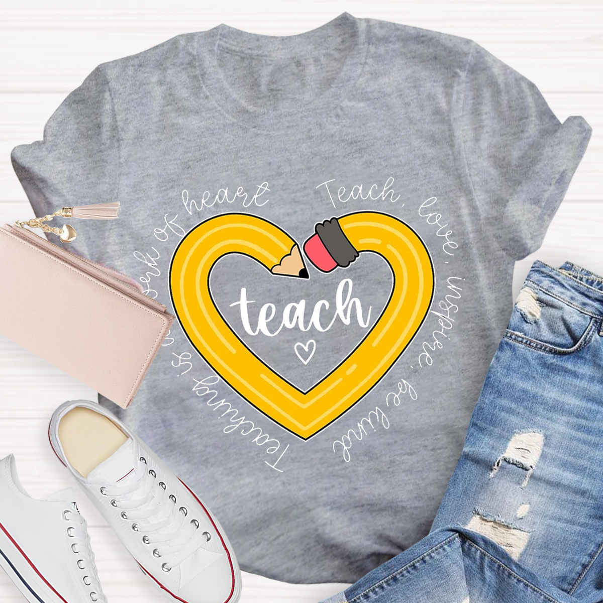 Teach Love Teaching Is A Work Of Heart Teacher T-Shirt