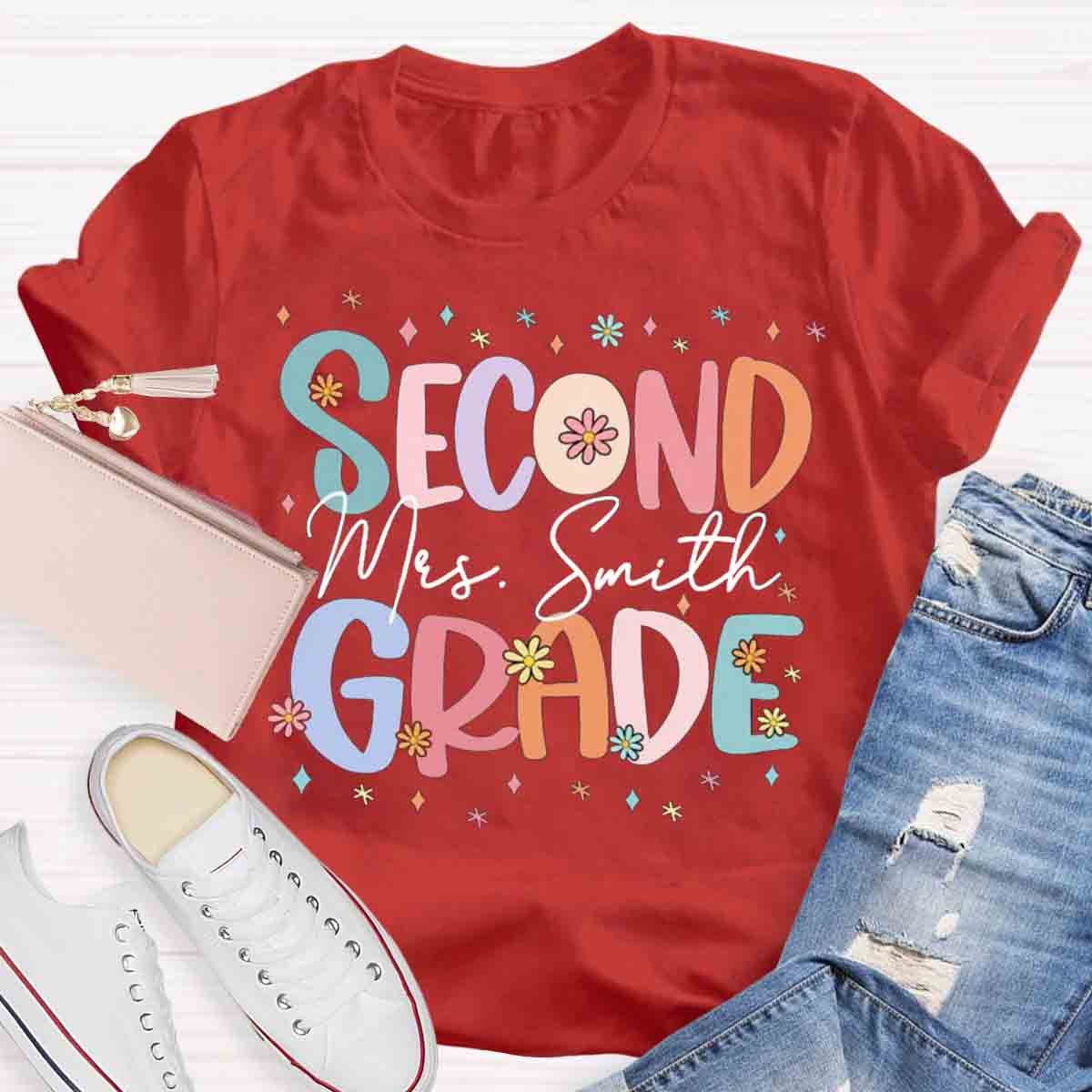 Personalized Cute Flower Collage Design Teacher T-Shirt