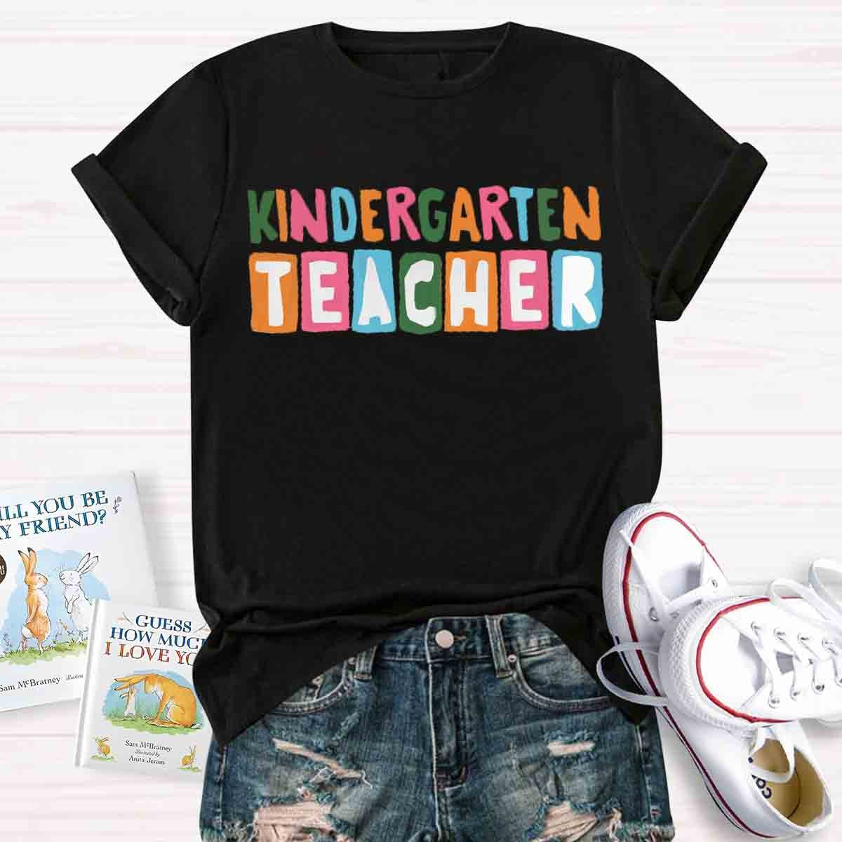 Personalized Grade Color Block Kindergarten Teacher Shirt