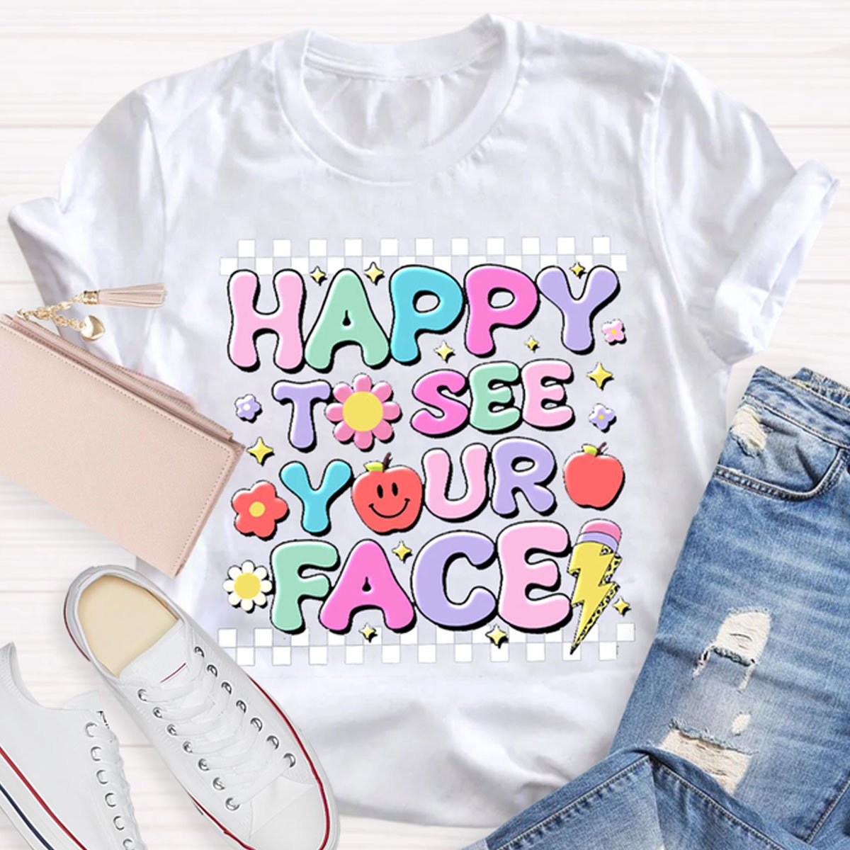 Back To School Cute Happy To See Your Face Teacher T-Shirt