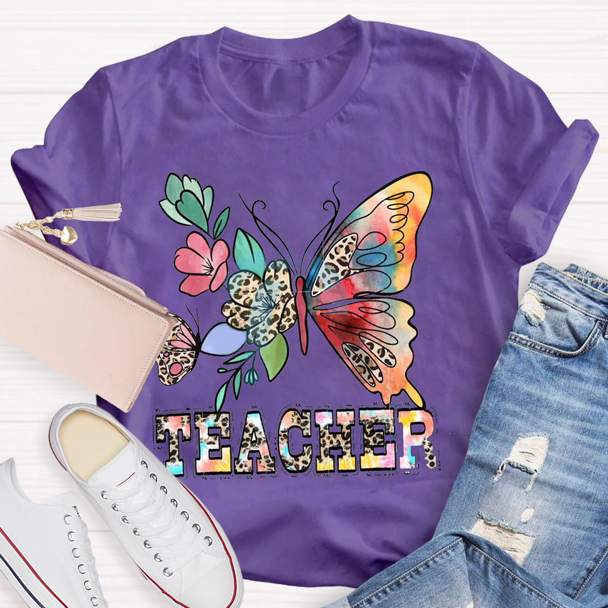 Teacher Life Flower Butterfly T-shirt