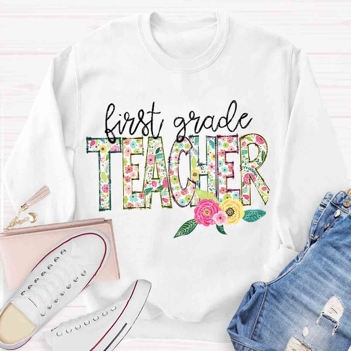 Personalized Grade Floral Teachers Sweatshirt