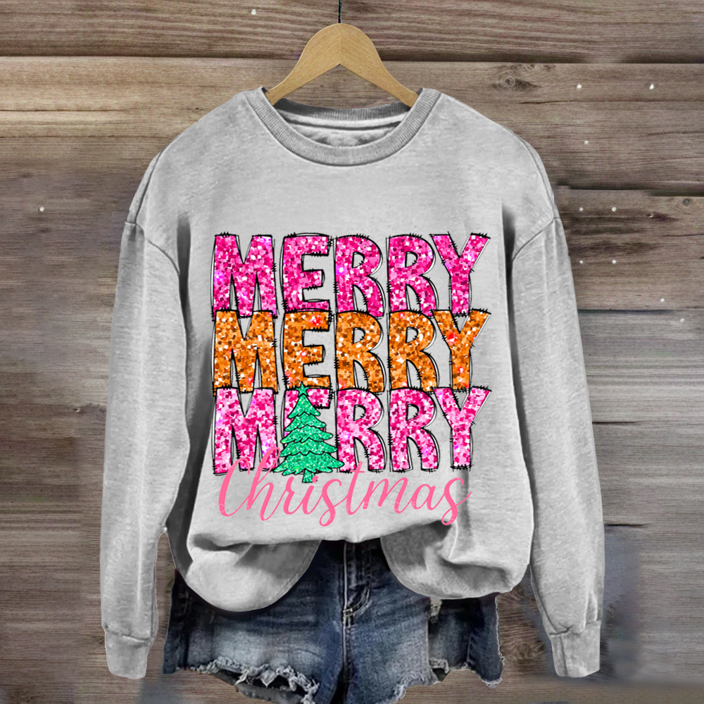 Merry Merry Merry Glitter Christmas Sweatshirt