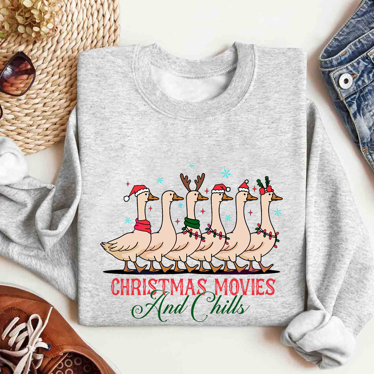 Christmas Movie And Chills Merry Duckmas Christmas Light Sweatshirt