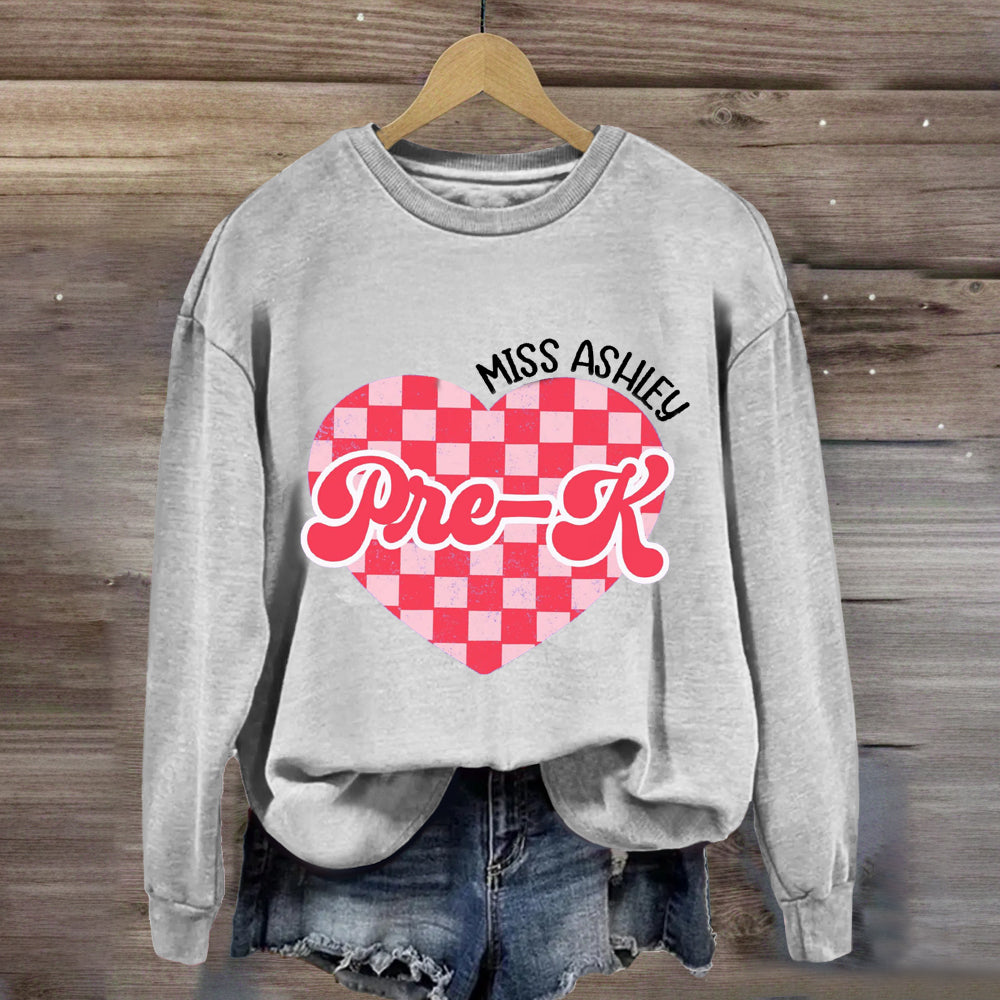 Personalized Name And Grade Pink Heart  Sweatshirt