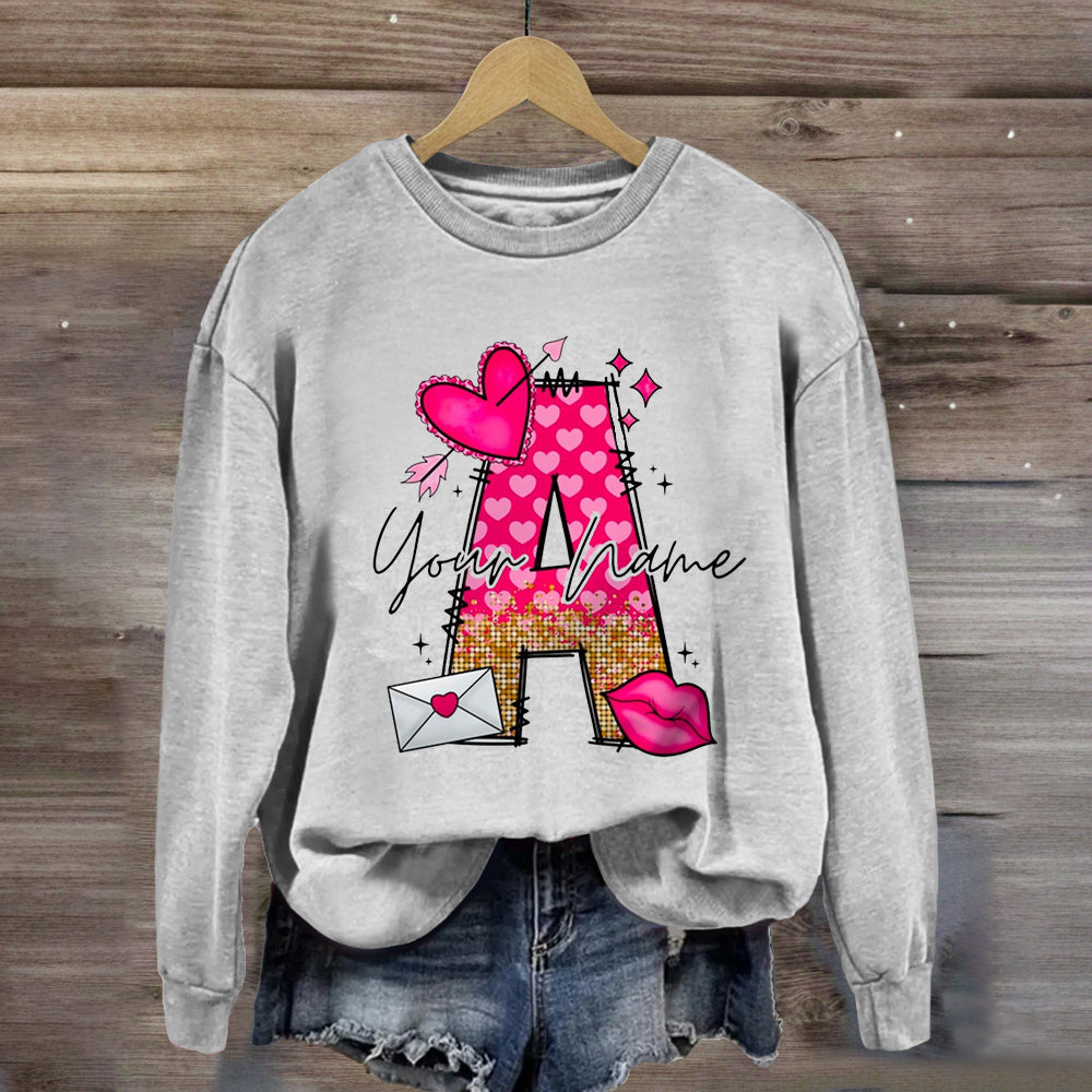 Personalized Name Pink Heart Letter Sweatshirt