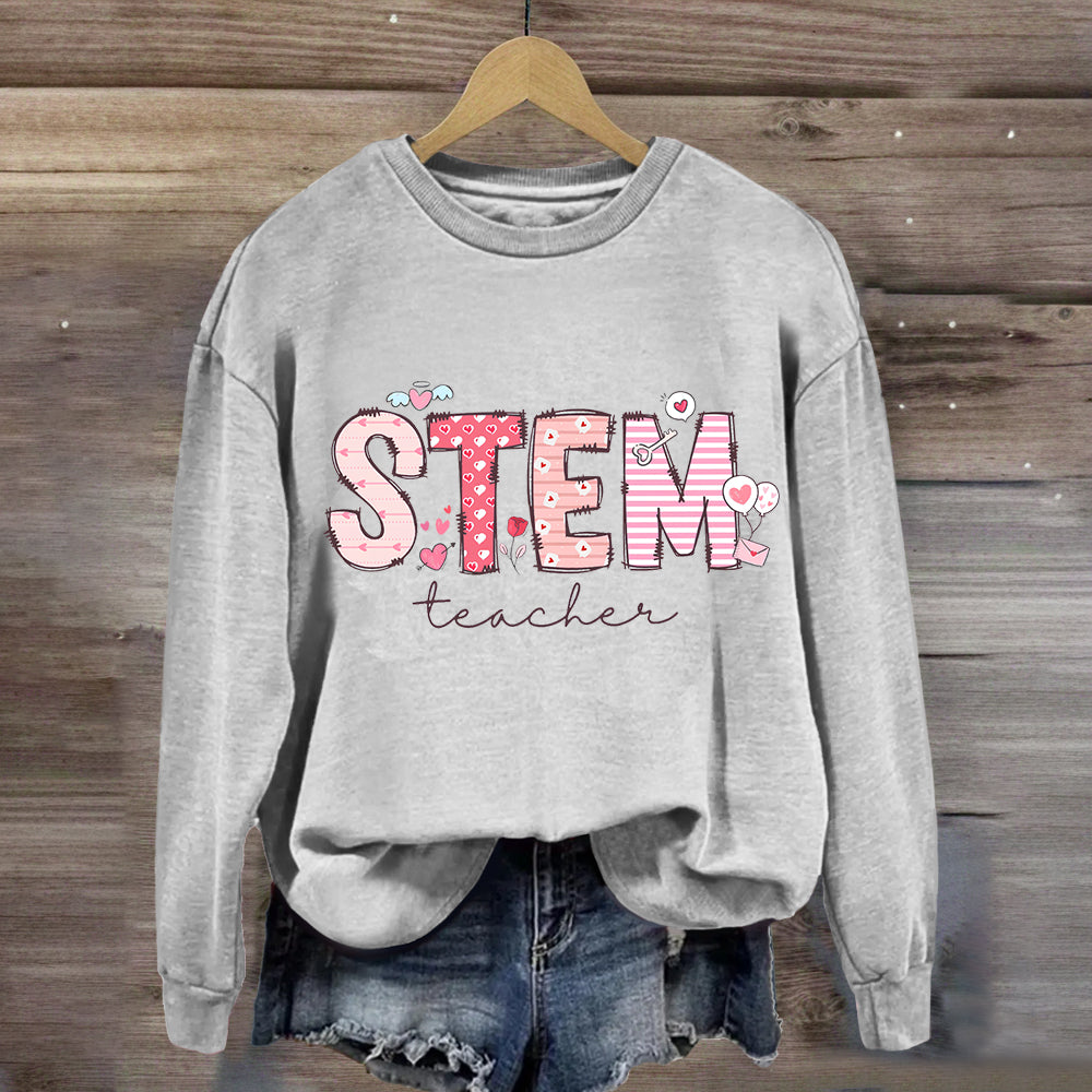 STEM Teacher Pink Heart Printed Sweatshirt