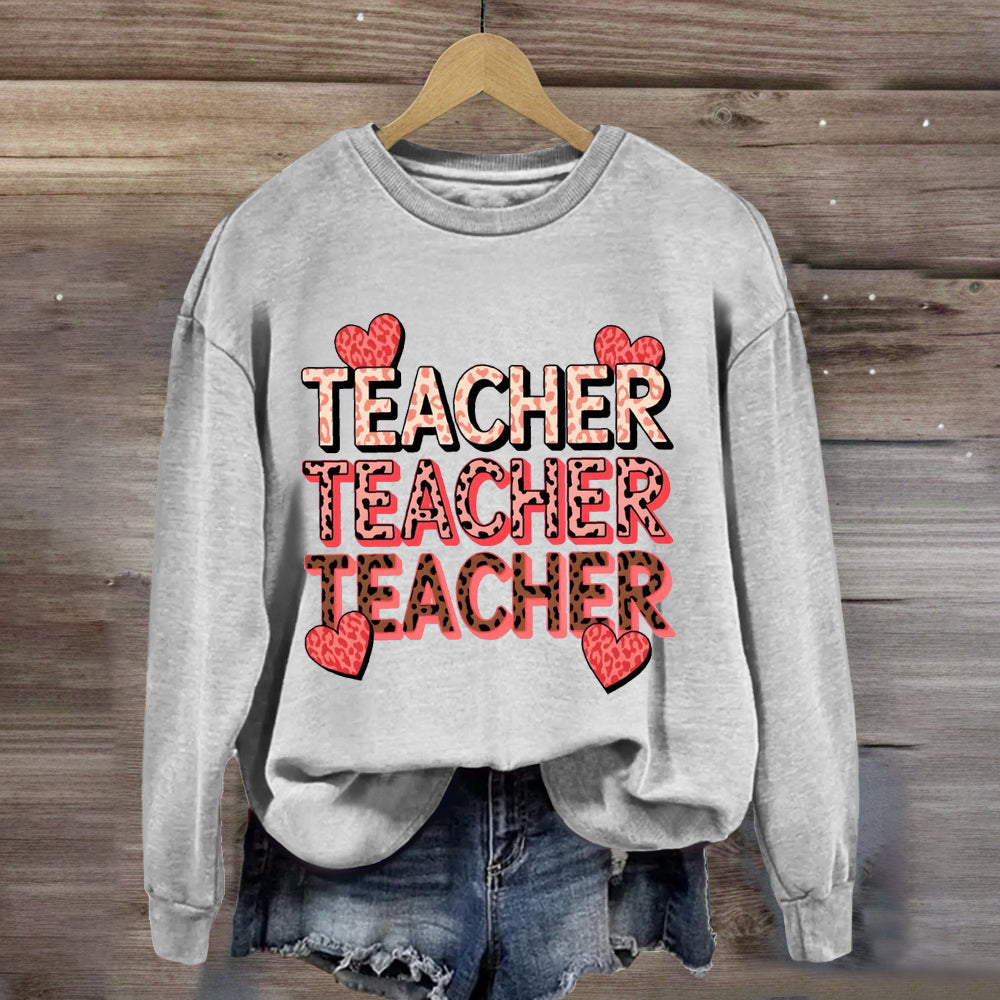 Valentine's Day Pink Heart Teacher Sweatshirt