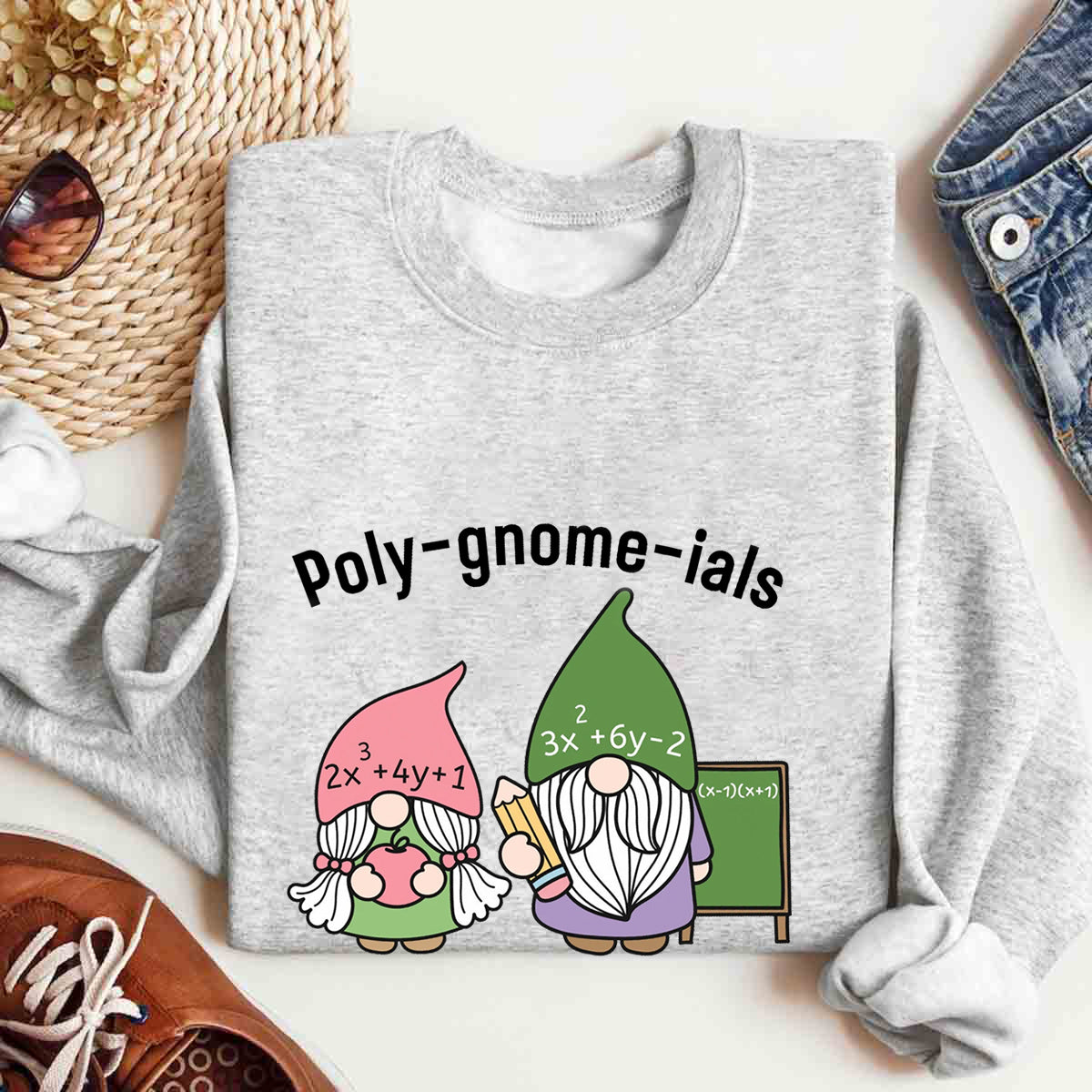 Poly-gnome-ials Funny Gnome Math Teacher Sweatshirt