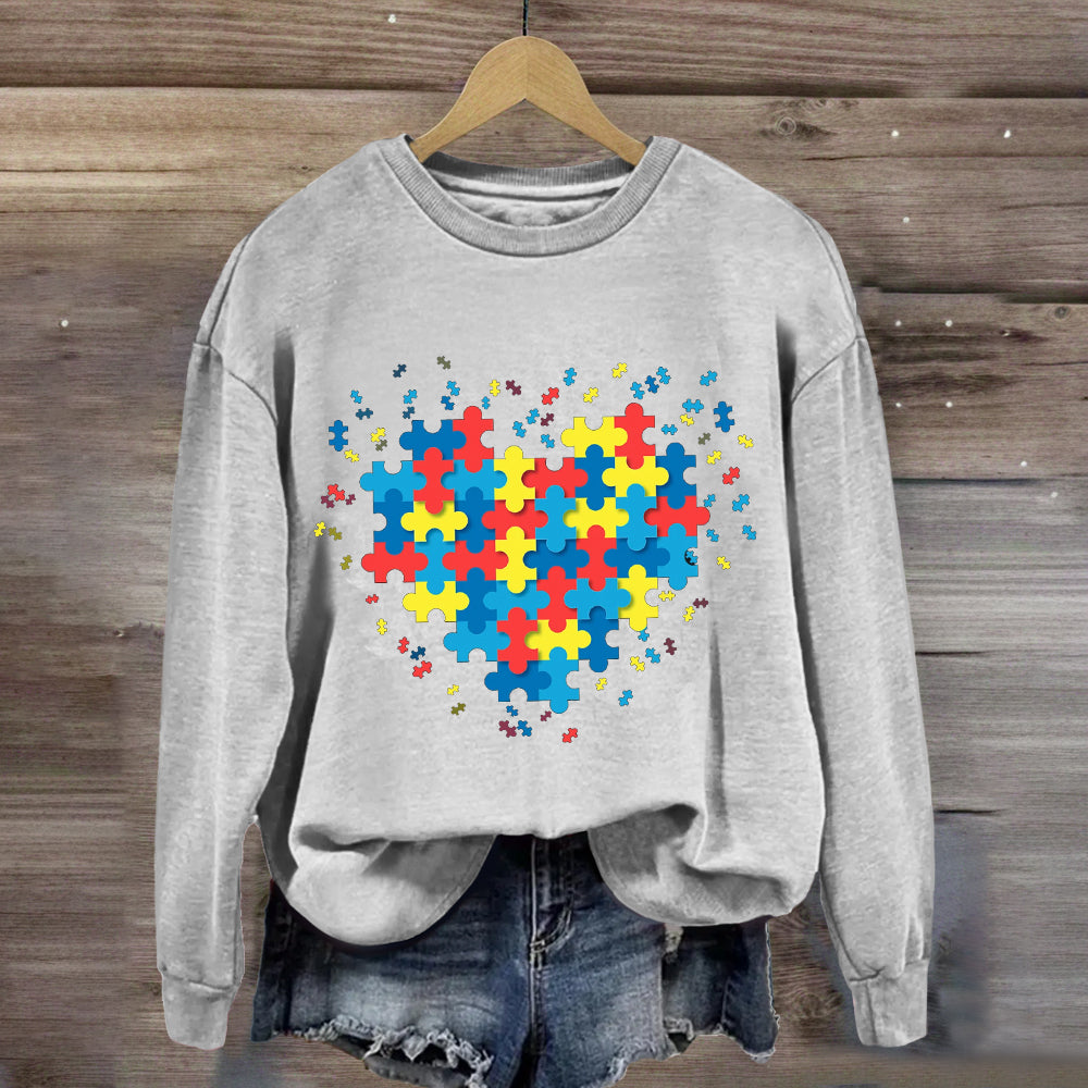 Autism Awareness Puzzle Colorful Heart Sweatshirt