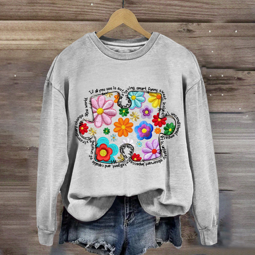 Floral Puzzle Pieces Austim Sweatshirt