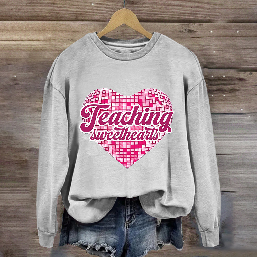 Teaching Sweethearts Pink Plaid Heart Sweatshirt