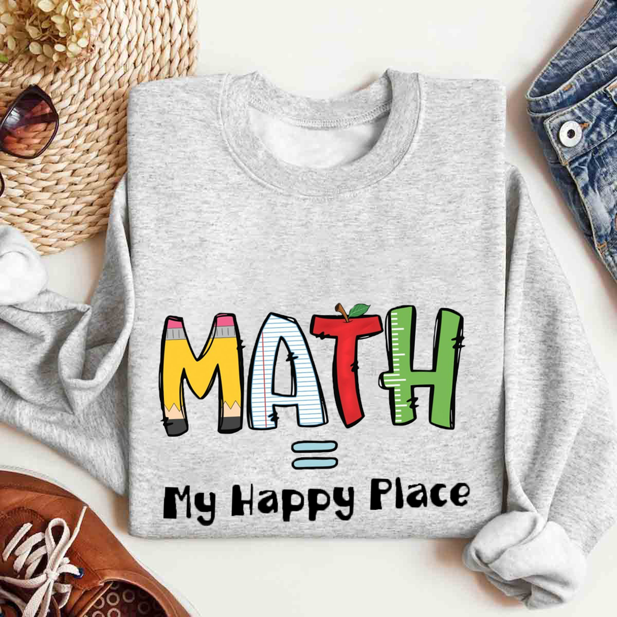 Math Is My Happy Place Cute Math Teacher Sweatshirt