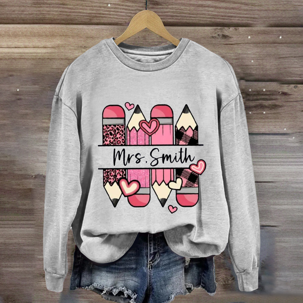 Personalized Name Pink Pencil Heart Sweatshirt