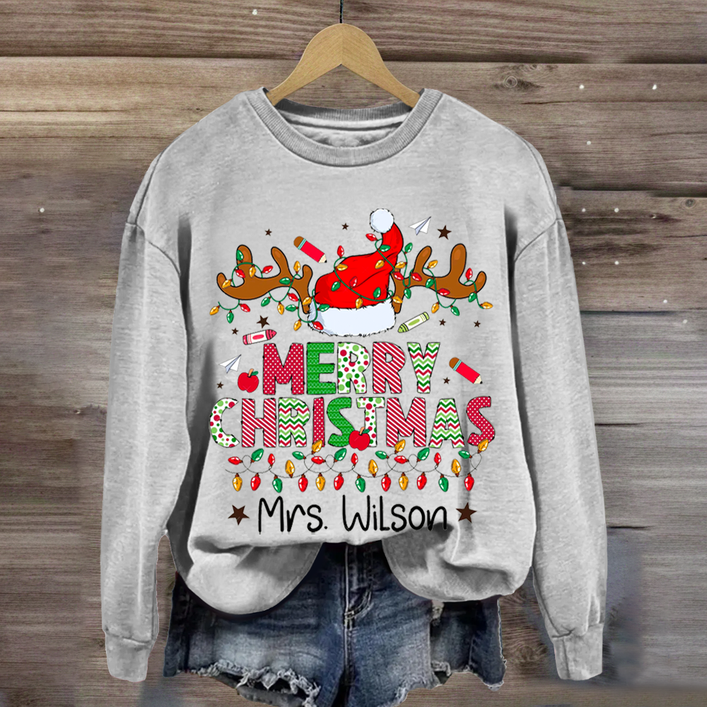 Bundle Christmas Teacher Reindeers Custom Name Sweatshirt