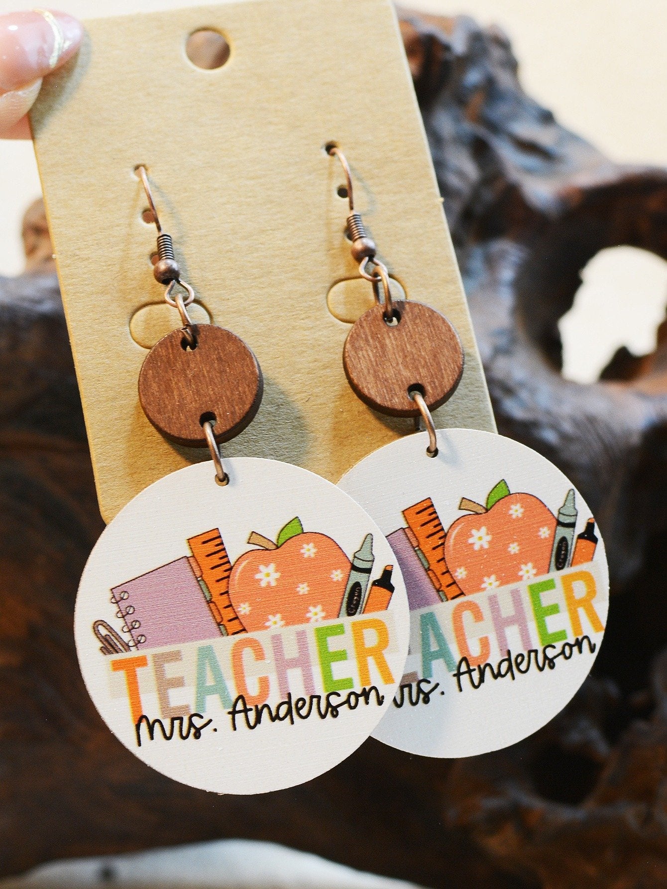 Personalized Crayon Ruler Pencil Wooden Earrings