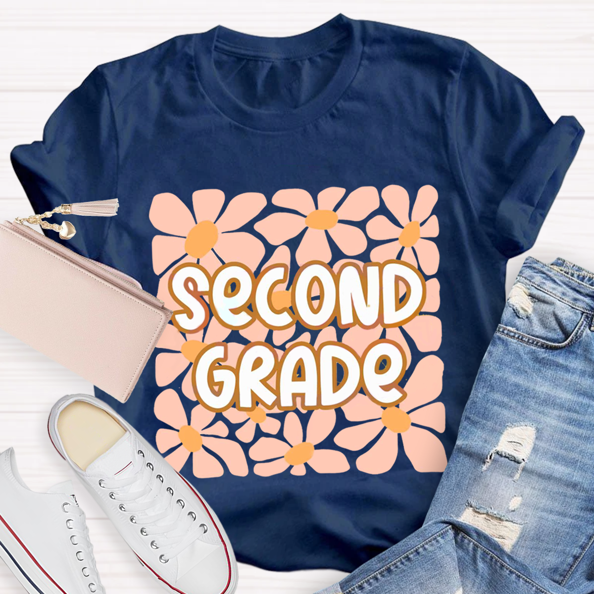 Personalized Your Grade Flower Design Teacher T-shirt