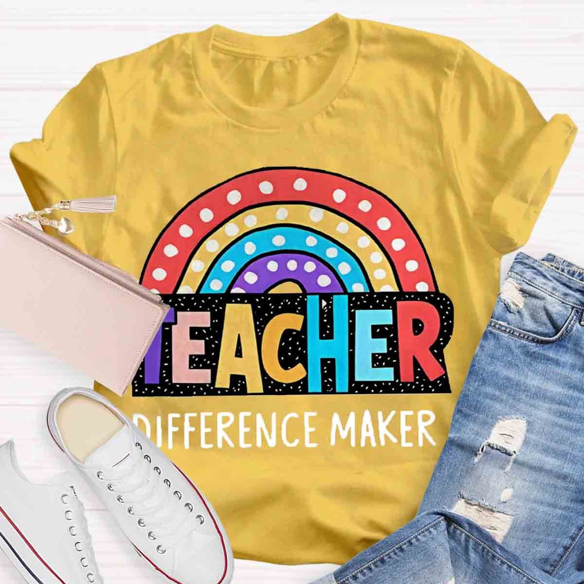 Rainbow Teacher Difference Maker T-Shirt