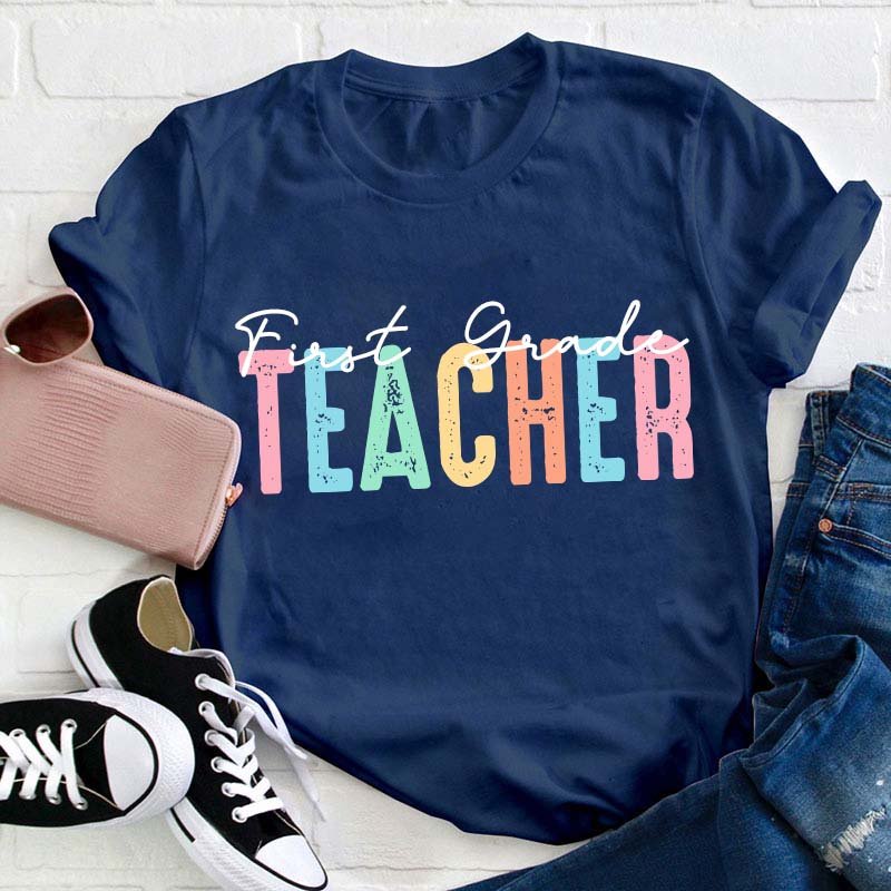 Personalized Colorful Grade Teacher T-Shirt