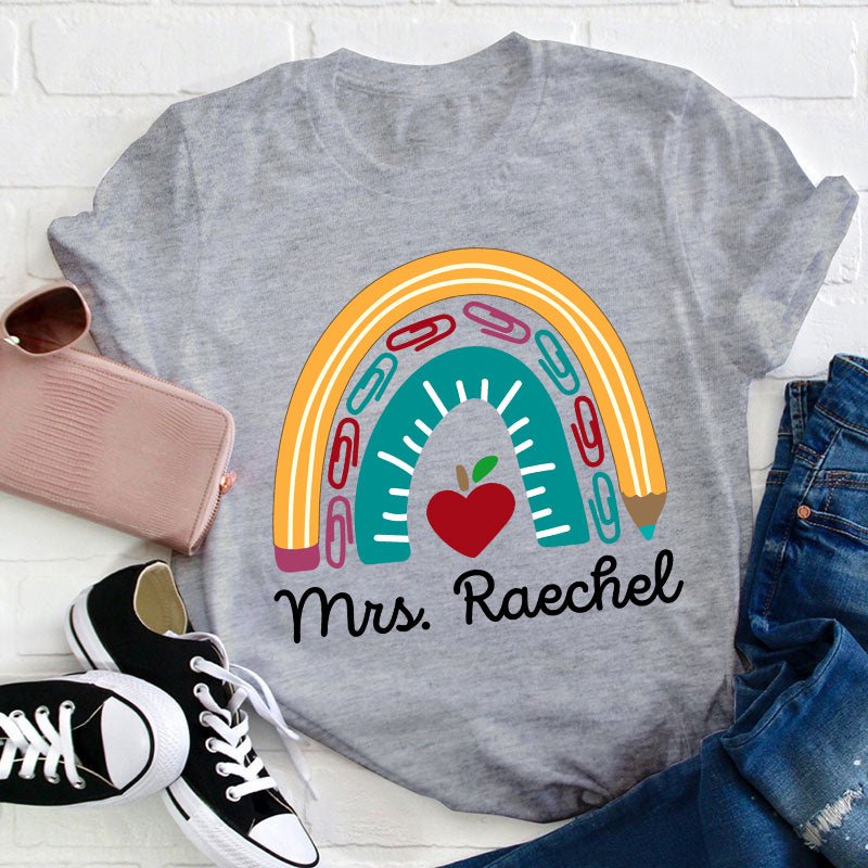 Personalized Pencil Rainbow Teacher T-Shirt