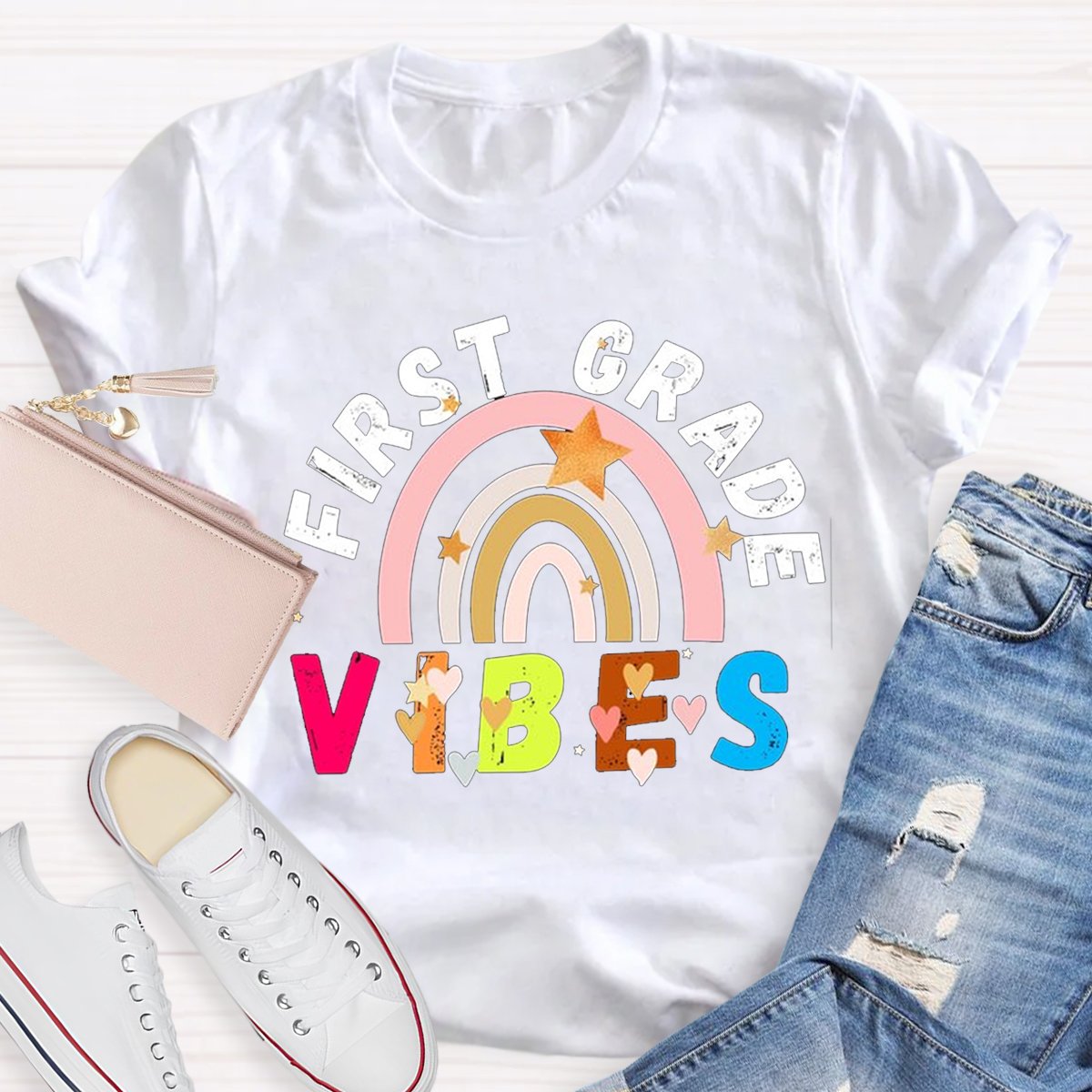 Personalized First Grade Vibes Teacher Shirt