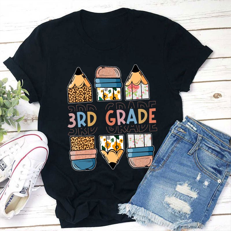 Personalized Grade Back To School Colored Pencil Teacher T-Shirt