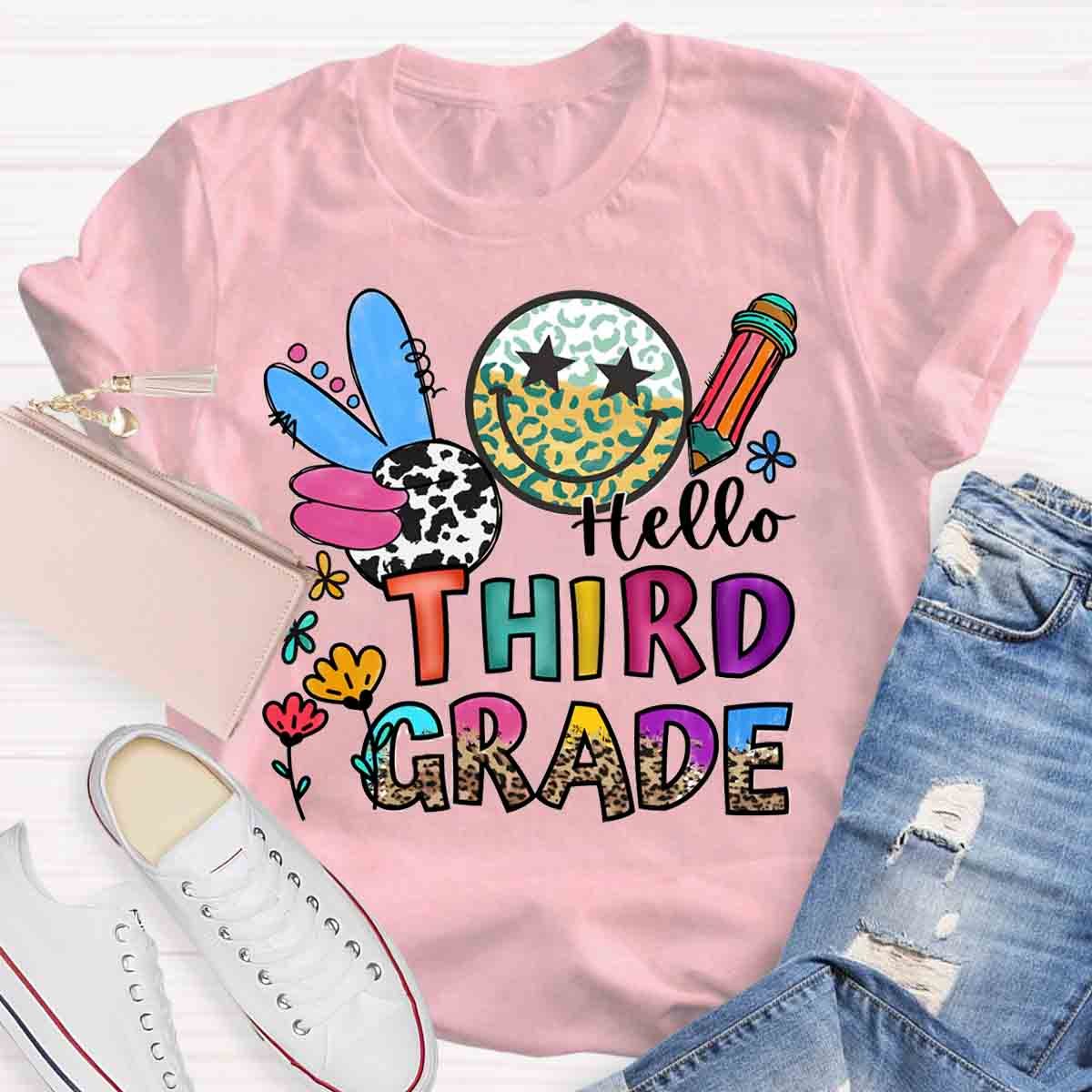 Personalized Grade Leopard Smiley Pencil T-Shirt