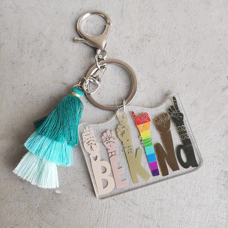 Rainbow Bekind Tassel Keychain