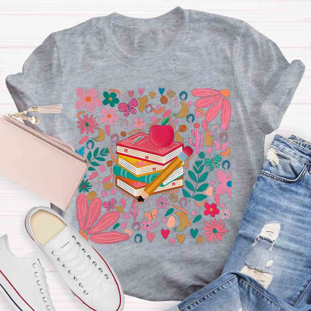 Pink School Teacher Floral T-Shirt