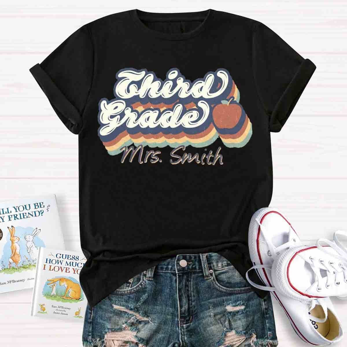 Personalized Grade And Name Retro 3rd Grade Teacher Shirt