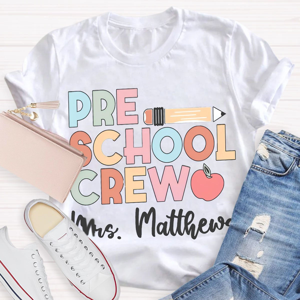 Personalized Teacher's Name And Grade Colorful Teacher T-Shirt