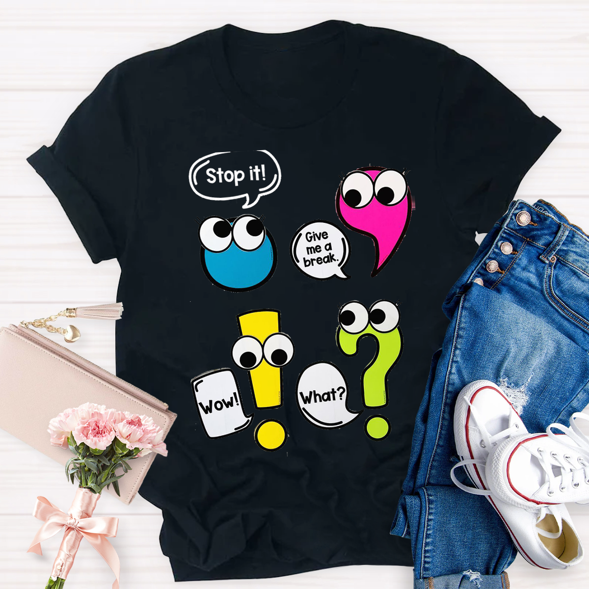 Funny Punctuation Marks Cute and Humorous Cartoon Characters T-Shirt